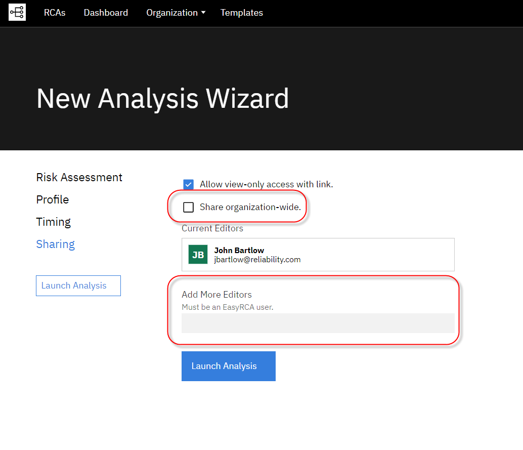 rca new analysis wizard