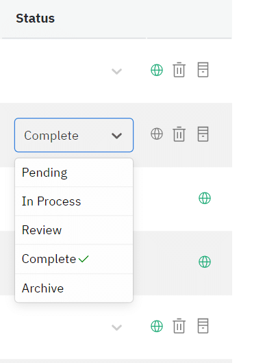 RCA List Page Controls