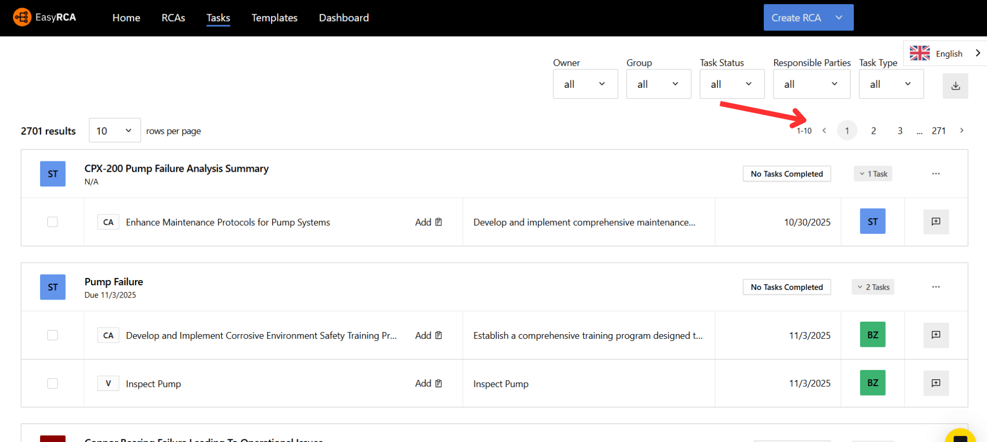 Tasks Page Pagination | EasyRCA